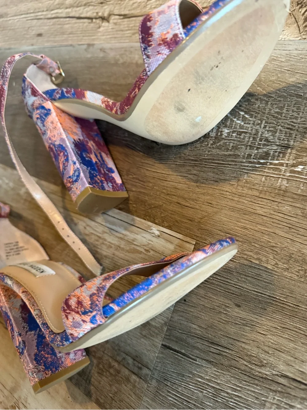 Steve Madden Pink and Blue Floral Block Heel Sandals